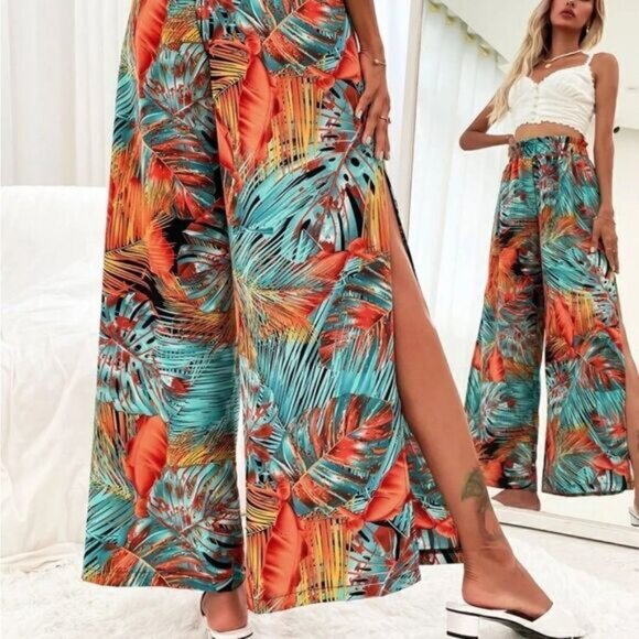 Plants Print Split Thigh Pants (size Large) NWT)💜💜💜👍 - Picture 1 of 10